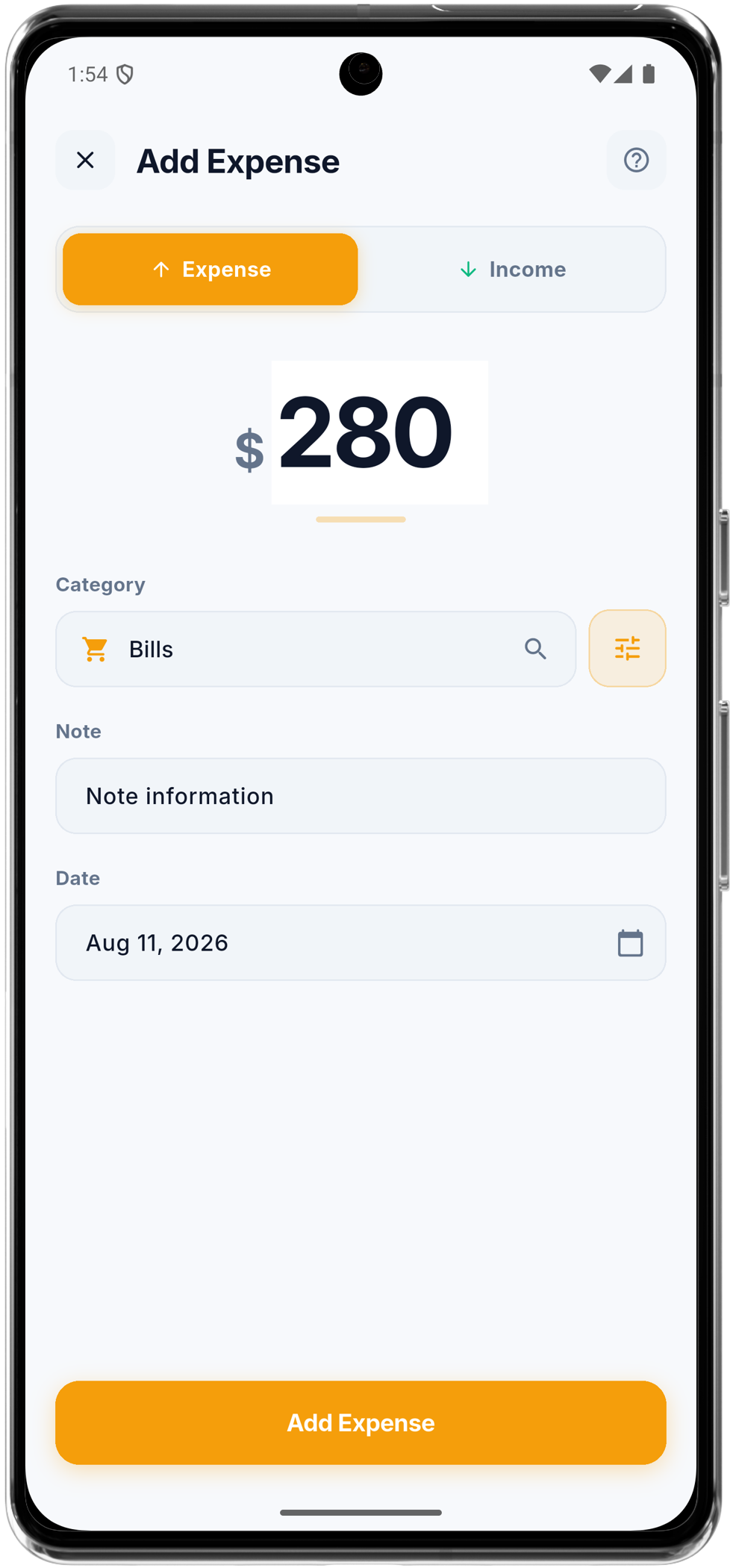 PocketBudget transactions screen